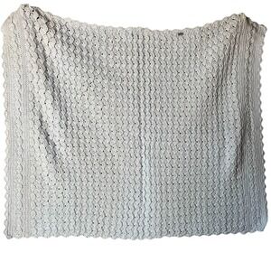 Vintage Rare Crochet Blanket Square Cottagecore Powder Blue 38x30 Grannycore